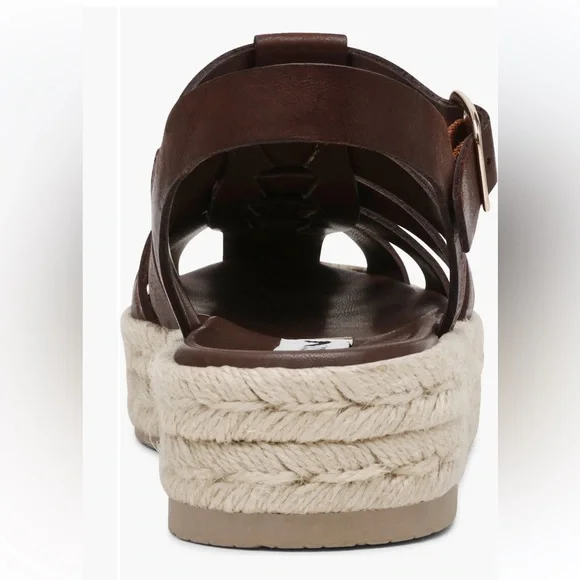 New Steve Madden Marlin Brown Leather Braided Espadrille Platform Sandals - Picture 7 of 7